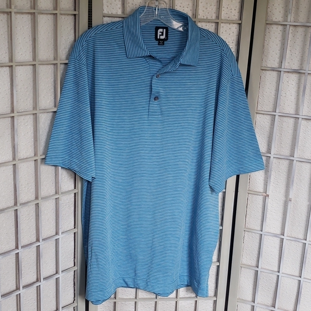 Footjoy mens blue striped polo golf shirt L